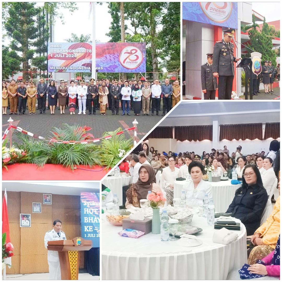 Pj Bupati Jemmy Kumendong dan Ketua TP- PKK serta Jajaran Pemkab Minahasa Ikuti Upacara Hari Bhayangkara Ke 78 