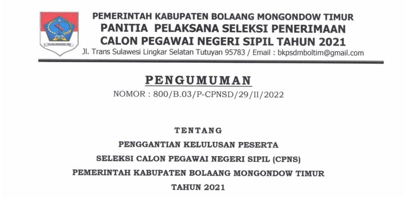 Pansel Umumkan Penggantian Peserta CPNS Boltim Meninggal Dunia