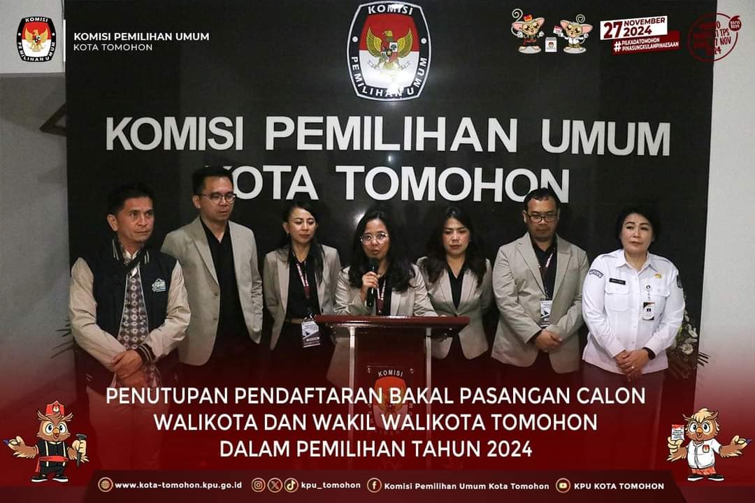 KPU Tomohon Resmi Menutup Tahapan Pendaftaran Bapaslon Pilkada 2024