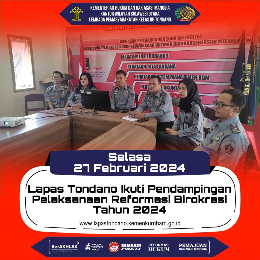 Secara Virtual, Lapas Tondano Ikuti Sosialisasi Mewujudkan Pembangunan Zona Integritas Tahun 2024