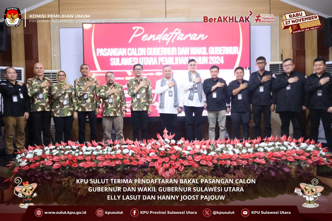 KPU Sulut Terima Pendaftaran Bakal Pasangan Calon Gubernur dan Wakil Gubernur Sulut Elly Lasut dan Hanny Joost Pajouw