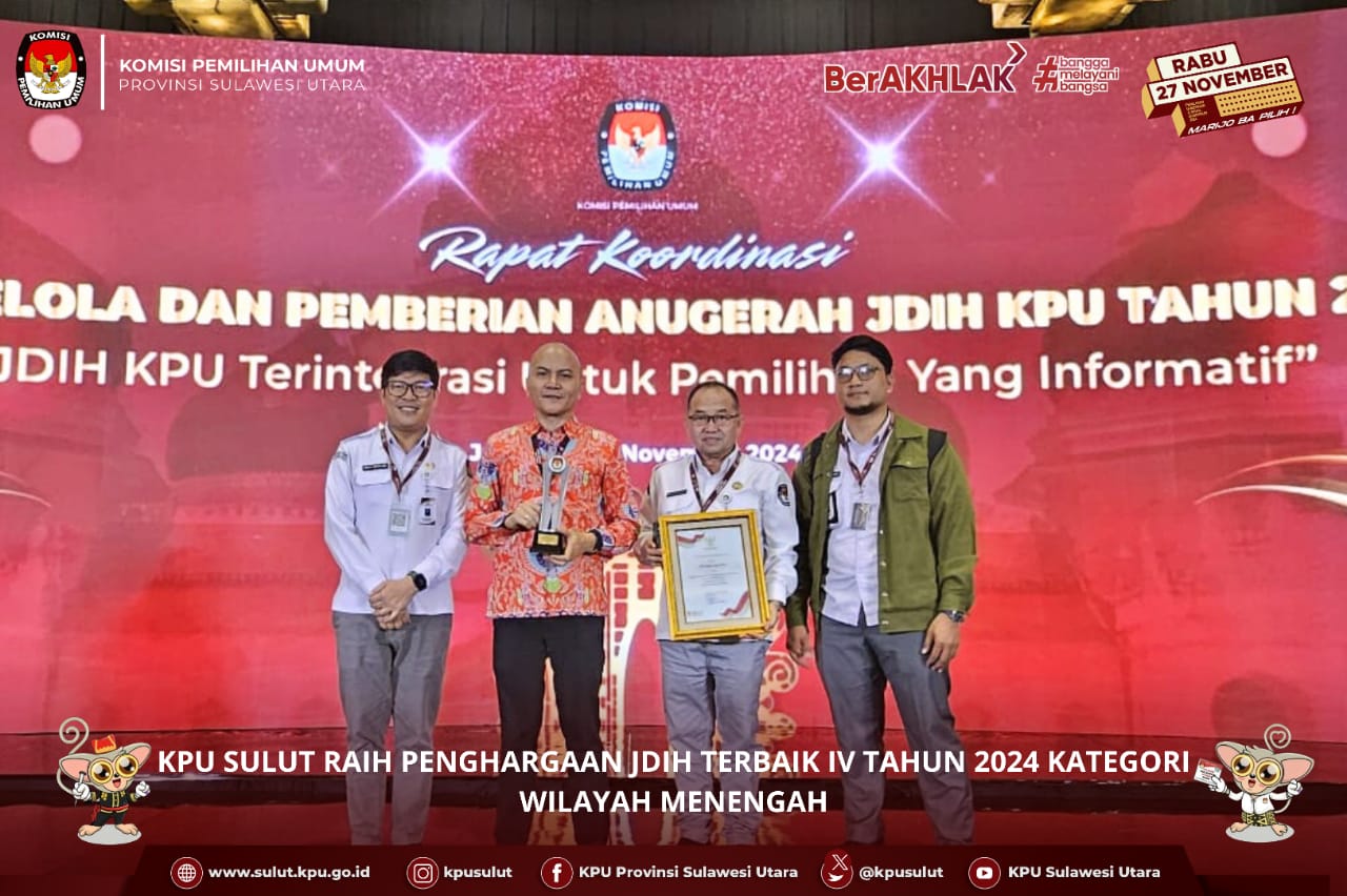 KPU Sulut Raih Penghargaan JDIH Terbaik IV Tahun 2024