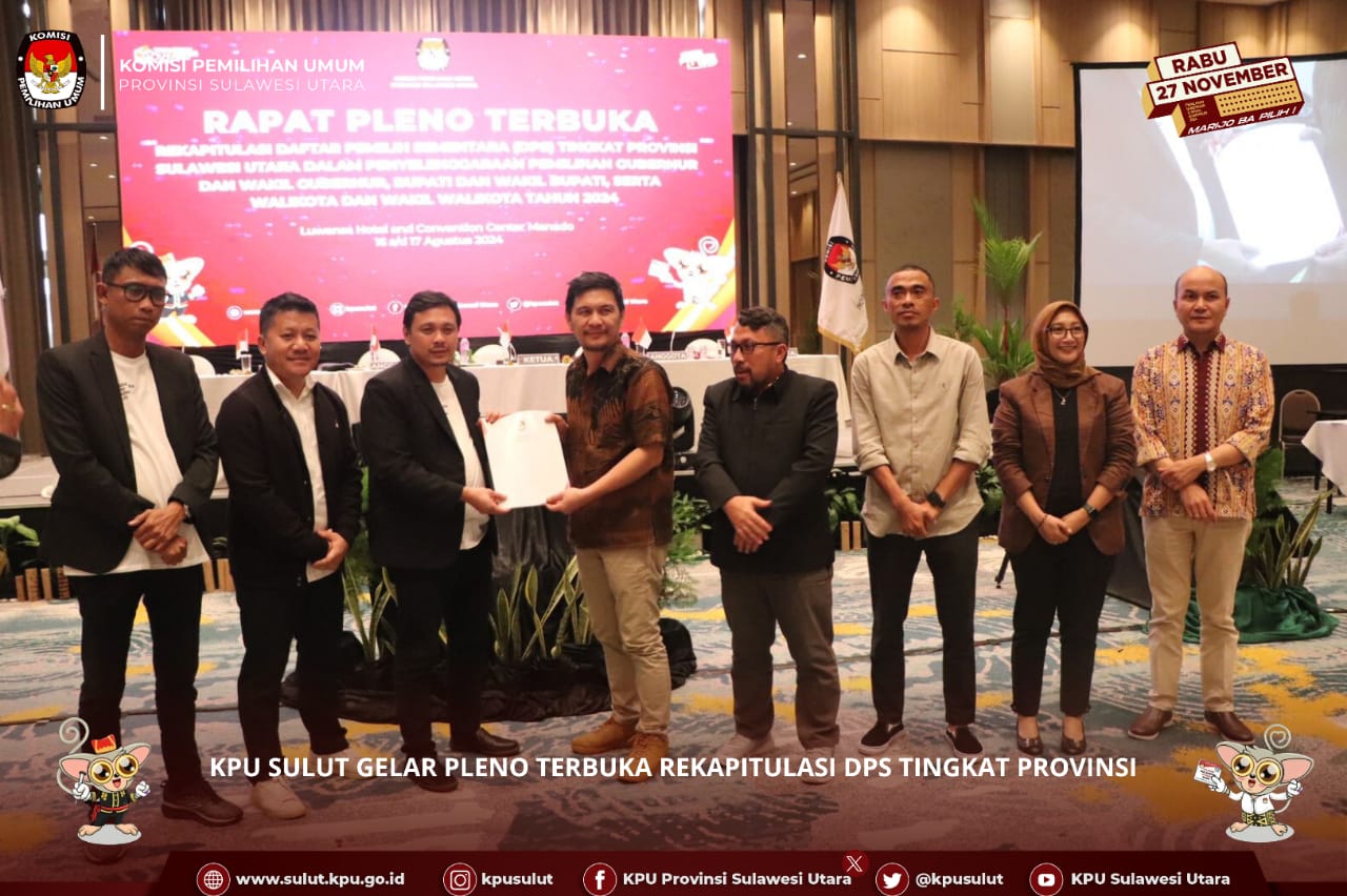 KPU Sulut Gelar Pleno Terbuka Rekapitulasi DPS