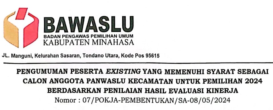 Ini Nama-nama Existing Memenuhi Syarat Calon Panwascam Minahasa