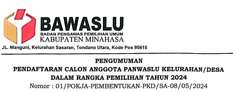 Bawaslu Minahasa Buka Pendaftaran Calon PKD 2024
