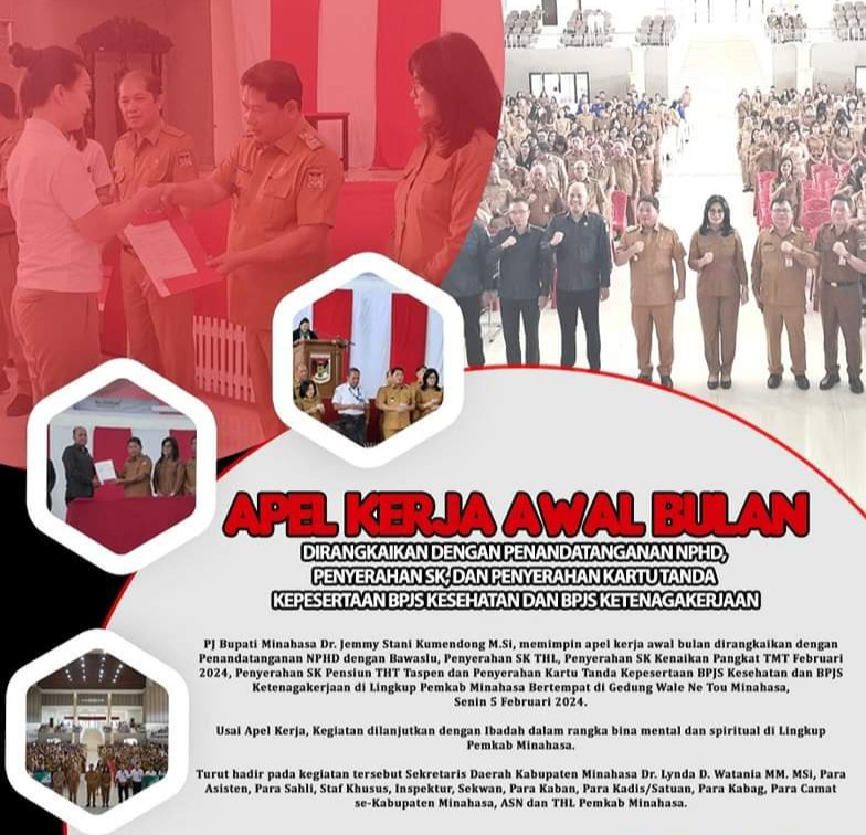 Apel Kerja, Bupati Kumendong Tandatangani NHPD Bawaslu Minahasa dan Serahkan SK THL serta SK Kenaikan Pangkat ASN
