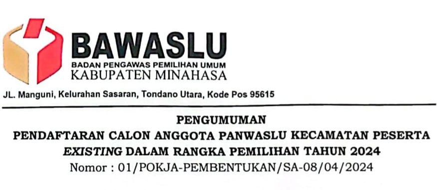Bawaslu Minahasa Buka Pendaftaran Calon Panwascam 2024