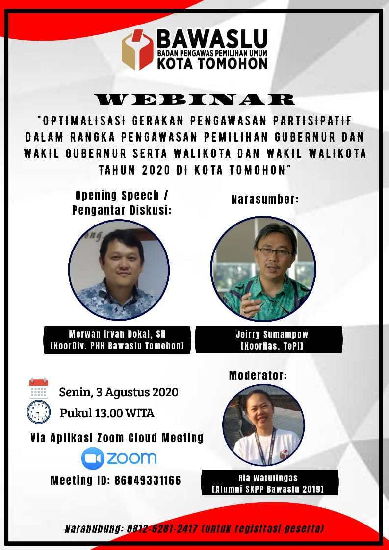 Gelar Webinar, Bawaslu Tomohon Kupas Pentingnya Pengawasan Partispatif Masyarakat