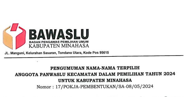 Ini Nama-nama Anggota Panwascam Terpilih di Kabupaten Minahasa