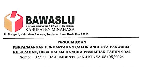 Bawaslu Minahasa Perpanjang Masa Perekrutan Anggota PKD