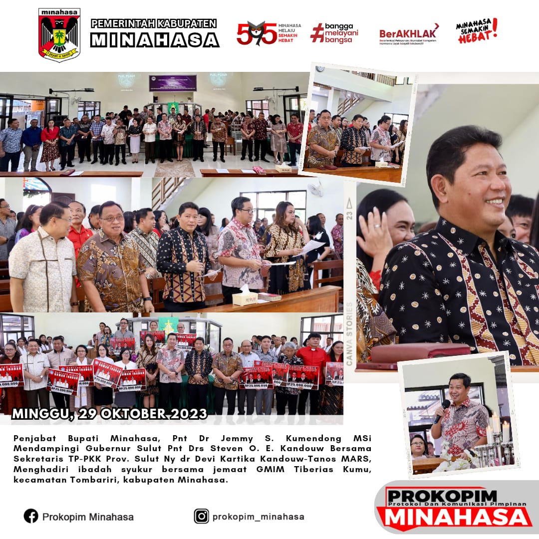 Pj Bupati Minahasa Dampingi Wagub SK Hadiri Ibadah Syukur di Jemaat GMIM Tiberias Kumu Tombariri