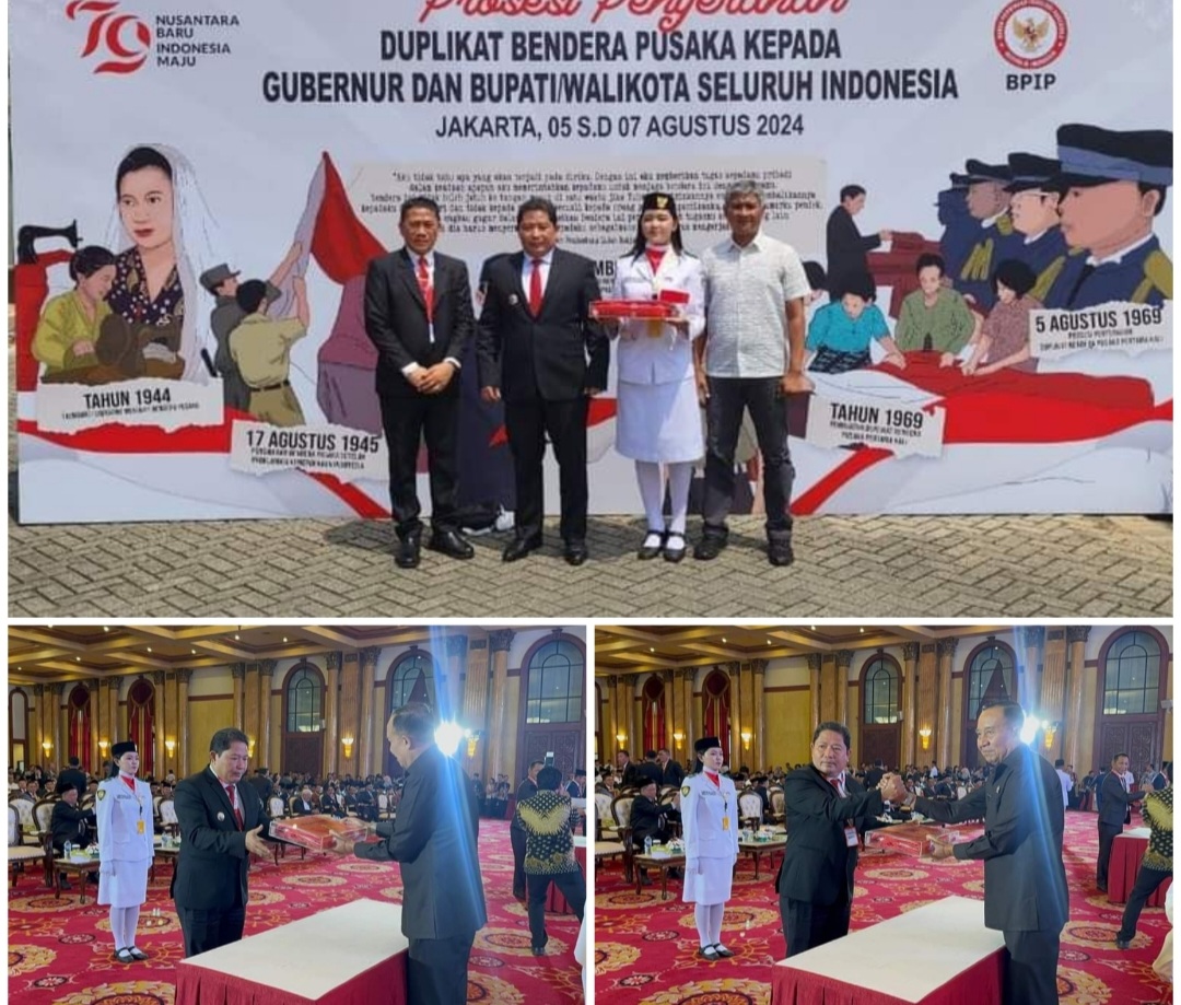Jelang Upacara 17 Agustus, Pj Bupati Jemmy Kumendong Terima Duplikat Bendera Pusaka dari Sekretaris Dewan Pengarah BPIP R.I