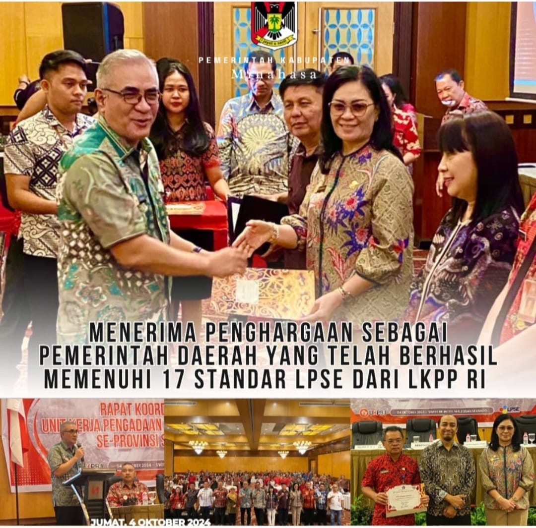 Pemkab Minahasa Terima Penghargaan Atas Keberhasilan Penuhi 17 Standar LPSE dari LKPP RI