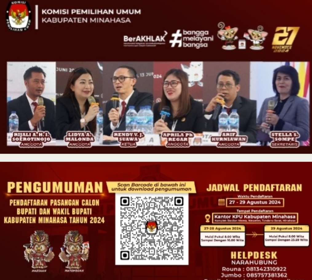 KPU Umumkan Pendaftaran Pasangan Calon Bupati dan Wakil Bupati Minahasa