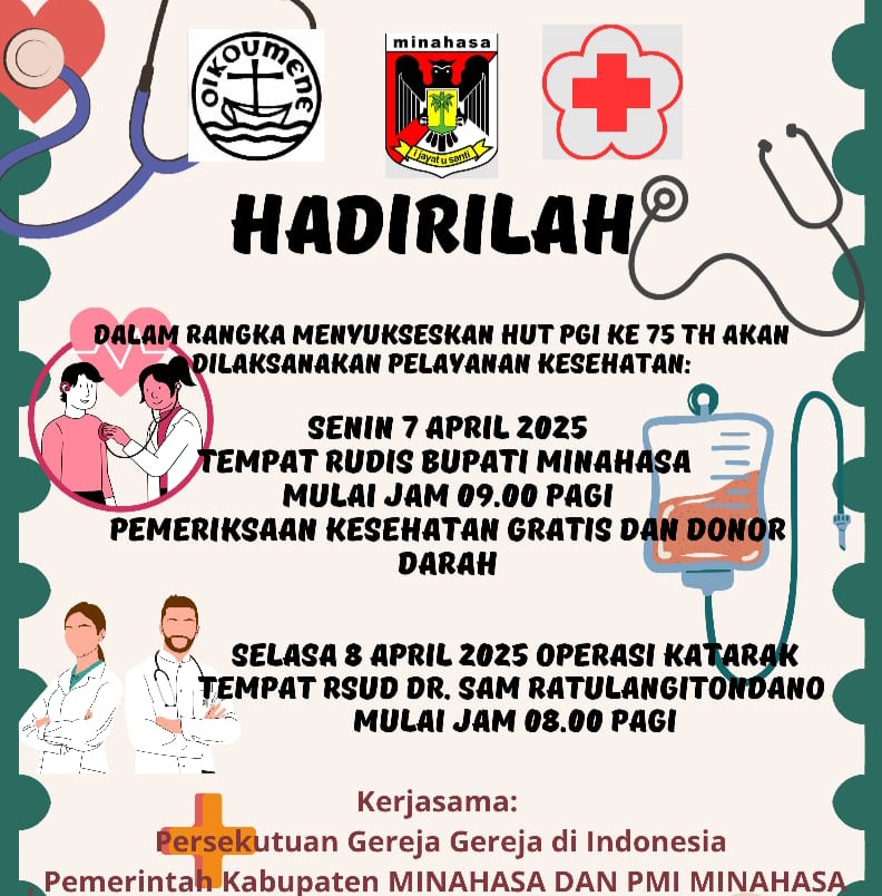 Peringati HUT ke-75 PGI, Pemkab Minahasa dan PMI Gelar Pelayanan Kesehatan dan Operasi Katarak Gratis