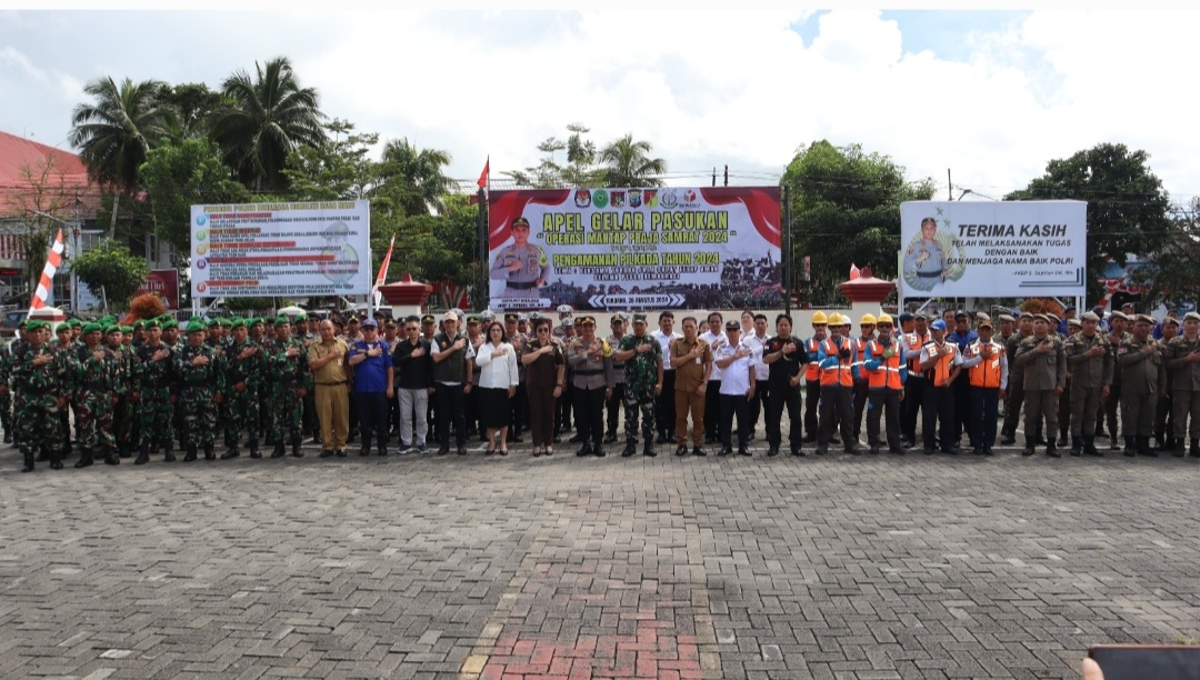 Sambut Pilkada, Polres Minahasa Gelar Apel Gelar Pasukan Operasi Mantap Praja Samrat 2024 di Lapangan Tantya Sudhirajati