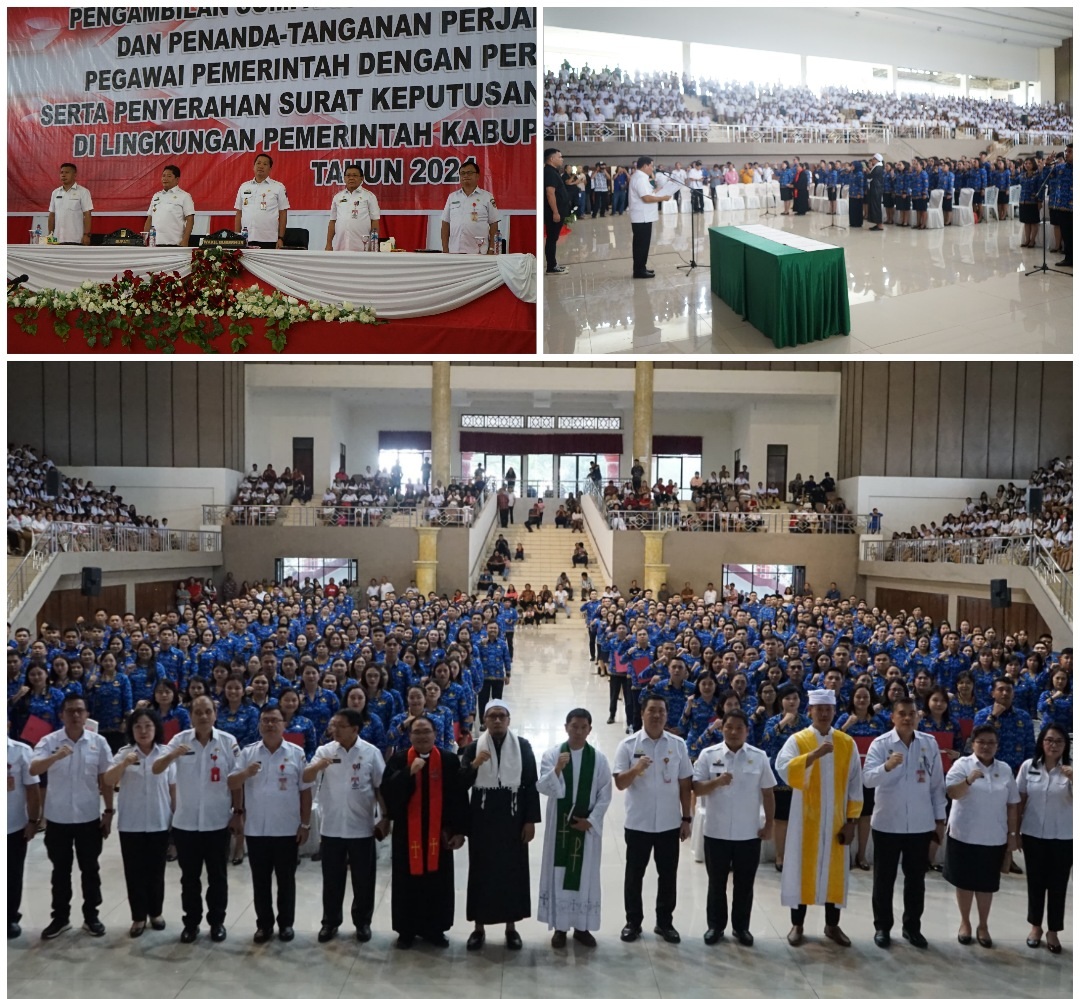 Penjabat Bupati Jemmy Kumendong Ambil Sumpah Janji 17 ASN dan 384 P3K Sekaligus Penyerahan SK Terhadap THL Minahasa
