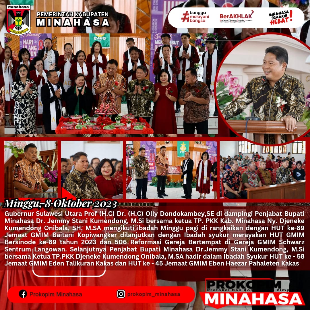 Pj Bupati Jemmy Kumendong Dampingi Gubernur Sulut Hadiri HUT ke 89 GMIM Baitani Kopiwangker Langowan