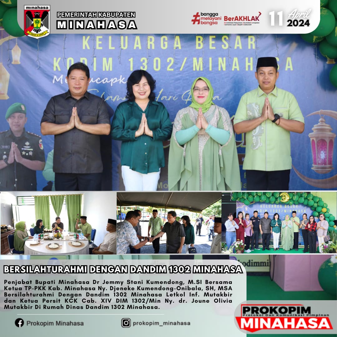 Hari Raya Idul Fitri, Penjabat Bupati Jemmy Kumendong Bersama Istri Bersilahturahmi ke Rudis Dandim Minahasa 