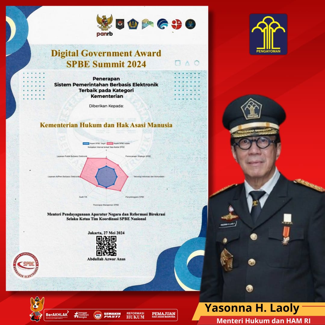 2 Kali Berturut Turut Kemenkumham RI Raih Penghargaan Digital Government Award dalam Penerapan SPBE