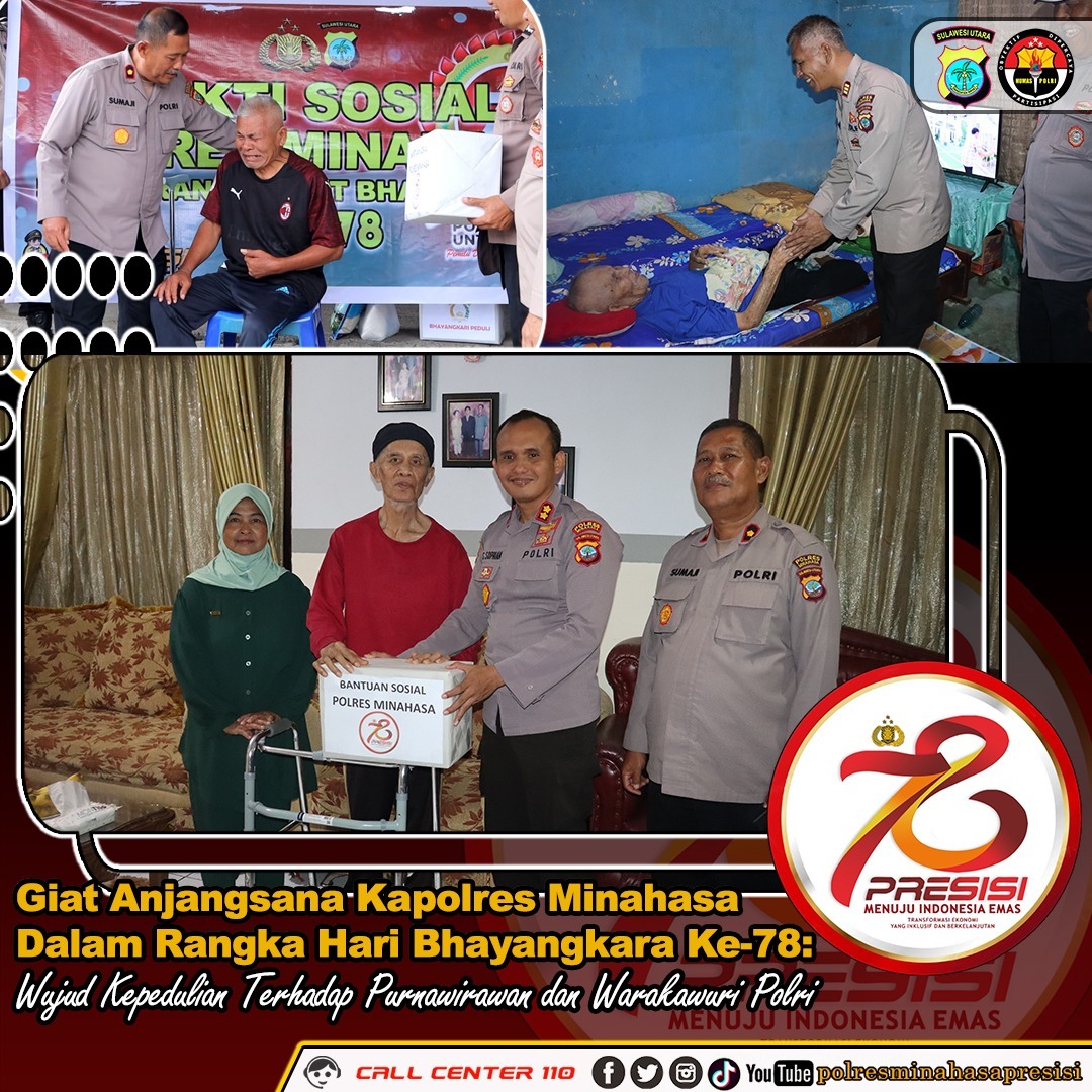 Jelang HUT Bhayangkara ke 78, Polres Minahasa Anjangsana Terhadap Purnawirawan dan Wakawuri Polri