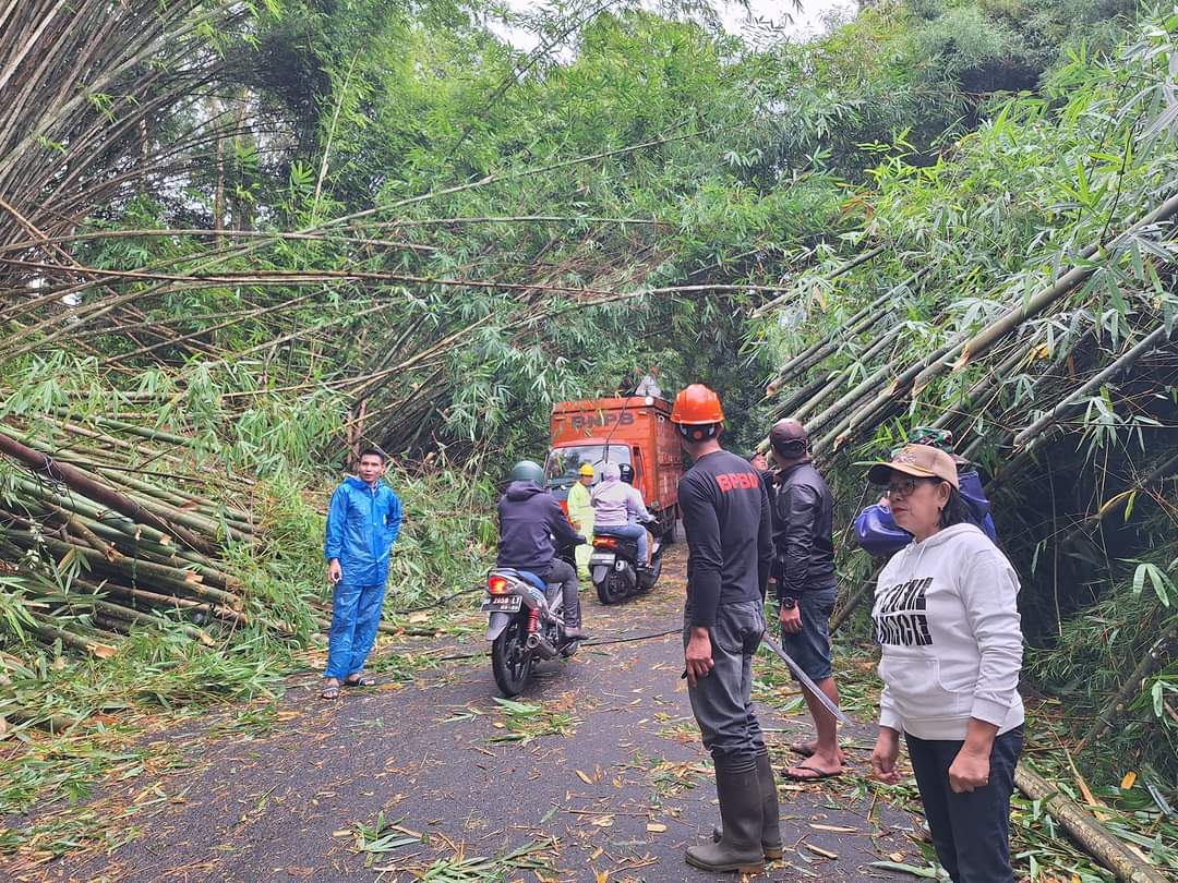 Kumtua Leleko Pimpin Perangkat Desanya Bersihkan Pohon Tumbang di Ruas Jalan Remboken-Tondano